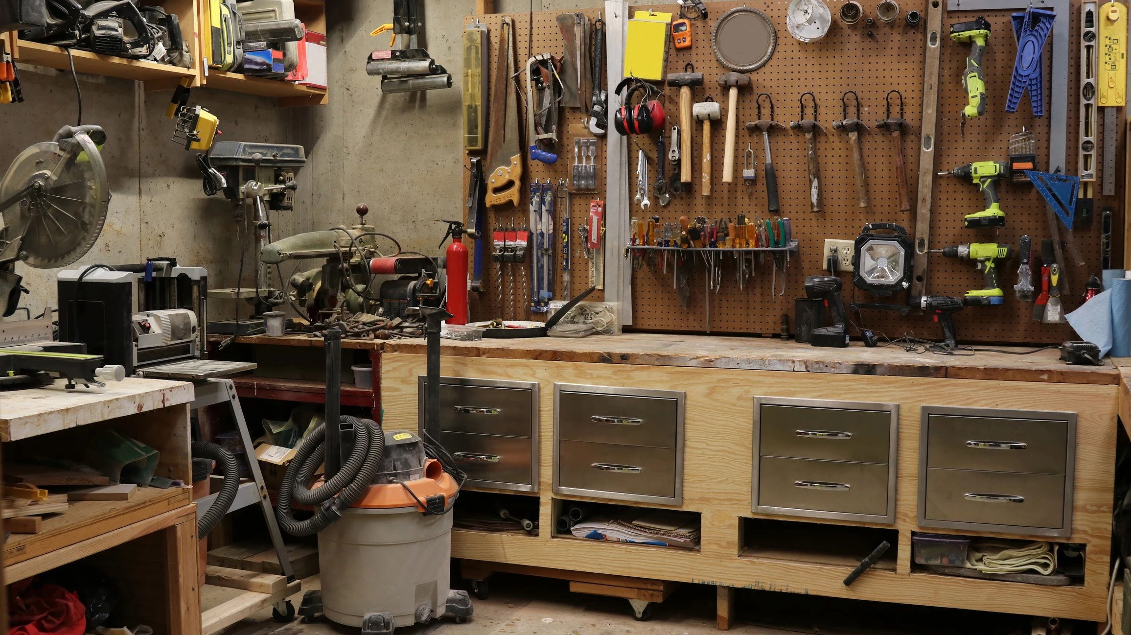Garage workshop with tools for car care projects